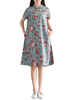 Women Loose Floral Printed Mandarin Collar Short Sleeve Dresses
