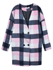 Women Loose Long Sleeve Plaid Double Breasted V-neck Woolen Coat
