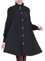 Women Loose Patchwork Long Sleeve Solid Single Breasted Woolen Coat