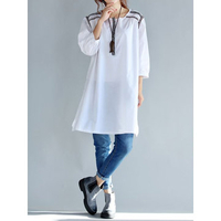 Women Loose Solid Hem Split Three Quarter Sleeve Mini Dress
