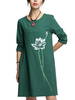 Women Lotus Ink Printing Brief Pockets Flax Dress
