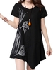 Women Lotus Printing Patchwork High Low Cotton Linen T-shirt