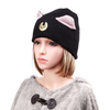 Women Lovely Moon Embroidery Cat Ear Pattern Ski Beanie Cap Warm Braided Crochet Knitting Hat