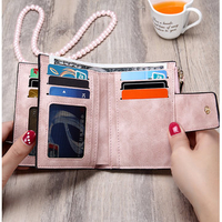 Women Matte Leather Short Wallets Girls Two Fold Purse Card