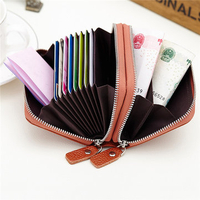 Women Men Geniune Leather 10 Card Holder Portable Coin Bags Short Wallet