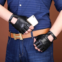 Women Mens Half Finger Goat Skin Non-slip Driving Glove Outdoor Sport Genuine Leather Tactical Glove
