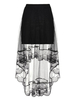 Women Mesh Sheer Solid Fake Two-piece High Low Maxi Skirt