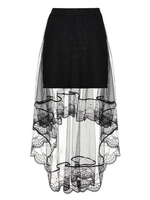 Women Mesh Sheer Solid Fake Two-piece High Low Maxi Skirt