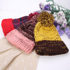 Women Mix Two Color Knit Hat Fluff Ball Wool Cap