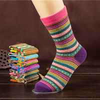 Women Multicolor Cotton Stripe Socks Hosiery Harajuku Style Socks Elastic Long Stockings