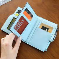Women Multifunction Pocket Short Wallet PU Leather Zipper Coin Bag