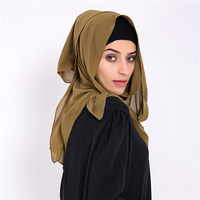 Women Muslim Chiffon Head Coverings Hijab Face-lift Solid Colors Headscarf Hat Islamic Scarf