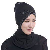 Women Muslim Head Coverings Hijab Face-lift Single-crossed Drill Lace Headscarf Hat Islamic Scarf