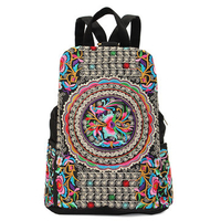 Women National Style Embroidery Zipper Creative Backpack