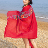 Women National Style Linen Cotton Scraves Flower Embroidery Folk Stole Long Shawl Wrap