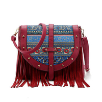 Women National Wind Tassel Printig Retro Shoulder Bags Crossbody Bags