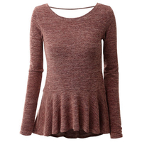 Women O-Neck Long Sleeve Backless Shirt