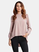 Women O Neck Long Sleeve Pleated Irregular Chiffon Blouse