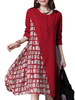 Women O-Neck Plaid Printed Patchwork Dress