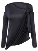 Women Off-shoulder Irregular Three Quarter Sleeve T-shirt