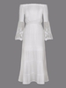 Women Off-shoulder Lace Stitching Long Horn Sleeve Maxi Dress