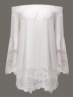 Women Off-shoulder Lace Stitching Long Sleeve T-shirt