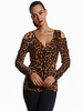 Women Off Shoulder Leopard Printed V-Neck Long Sleeve T-shirts
