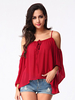 Women Off Shoulder Long Sleeve Loose Chiffon Blouses