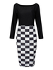 Women Off Shoulder Plaid Patchwork Package Hip Dress