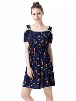 Women Off Shoulder Printed Elastic Waist Mini Dresses