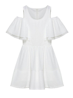 Women Off Shoulder Ruffle Chiffon Patchwork A-line Mini Dress