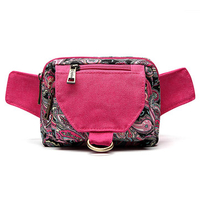 Women Outdoor Leisure Canvas Print Floral Waist Bag Crossbody Bag