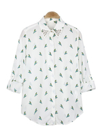 Women Parrot Printing Chiffon Rivet Chiffon Shirts