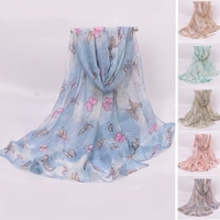 Women Pastoralism Butterfly Printed Voile Scarves Stole Long Soft Shawl Wrap