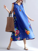 Women Patchwork Hooded Chinese Style Sleeveless Vintage Dresses