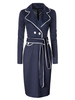 Women Patchwork Lapel Long Sleeve Belt Office Dress