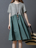 Women Patchwork O-Neck Short Sleeve Ball Gown Casual Dresses