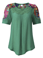 Women Patchwork Short Sleeve Floral Printed T-shirts