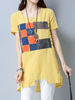 Women Patchwork Short Sleeve Irregular Hem T-shirts