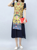Women Patchwotk Short Sleeve Printed Chinese Style Dresses