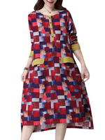 Women Plaid Long Sleeve High Low Vintage Dress
