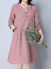Women Plaid Long Sleeve Pocket Buttons Vintage Dresses