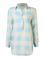 Women Plaid Loose Long Sleeve Lapel Irregular Casual Blouse Mini Dress