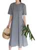 Women Plaid Short Sleeve O-Neck Mid-Long Vintage Dresses
