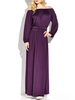 Women Pleated Off-shoulder Pure Color Long Sleeve Maxi Dress