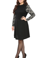Women Plus Size Black Lace Patchwork Lining Skater Dress