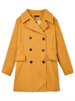 Women Plus Size Double Breasted Long Wool Lapel Coat