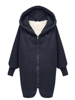 Women Plus Size Hooded Zipper Lambs Wool Cotton Coat