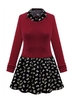 Women Plus Size Knitting Splicing Long Sleeve Lapel Dress