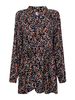 Women Plus Size Long Sleeve Floral Lapel Chiffon Dress